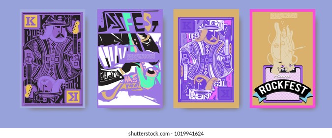Vector set of music event poster design template. Rock, jazz, blues and hip hop poster design. Eps 10. 