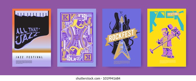 Vector set of music event poster design template. Rock, jazz, blues and hip hop poster design. Eps 10. 
