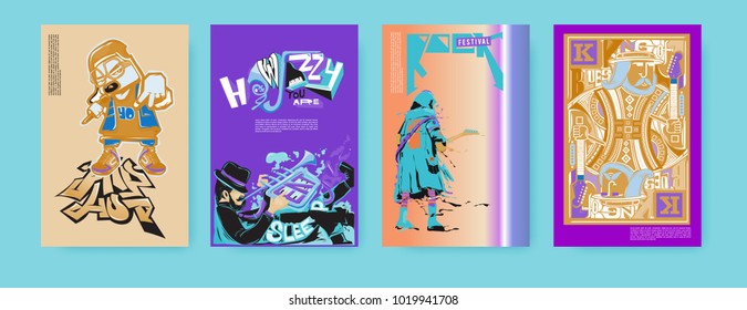 Vector set of music event poster design template. Rock, jazz, blues and hip hop poster design. Eps 10. 