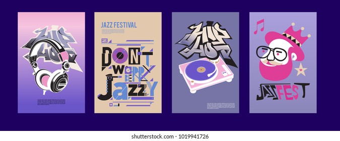 Vector set of music event poster design template. Rock, jazz, blues and hip hop poster design. Eps 10. 