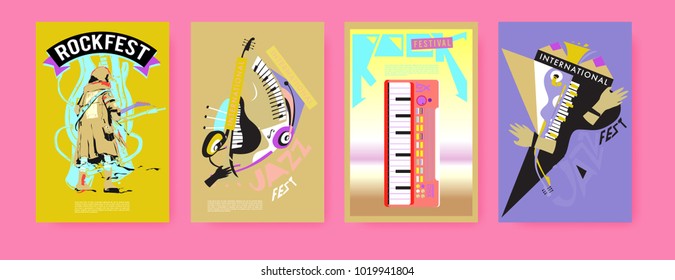 Vector set of music event poster design template. Rock, jazz, blues and hip hop poster design. Eps 10. 