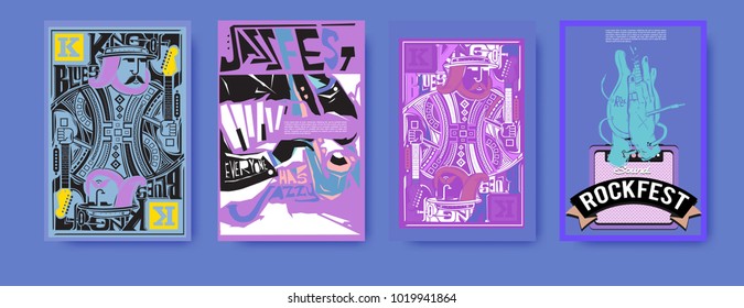 Vector set of music event poster design template. Rock, jazz, blues and hip hop poster design. Eps 10. 