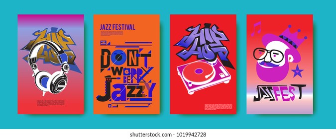 Vector set of music event poster design template. Rock, jazz, blues and hip hop poster design. Eps 10. 