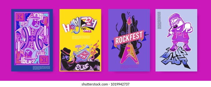 Vector set of music event poster design template. Rock, jazz, blues and hip hop poster design. Eps 10. 