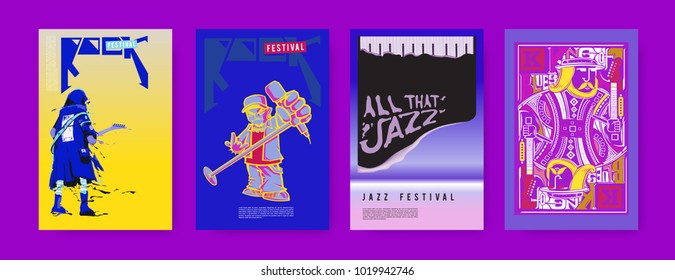Vector set of music event poster design template. Rock, jazz, blues and hip hop poster design. Eps 10. 