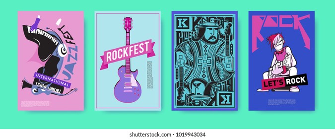 Vector set of music event poster design template. Rock, jazz, blues and hip hop poster design. Eps 10. 