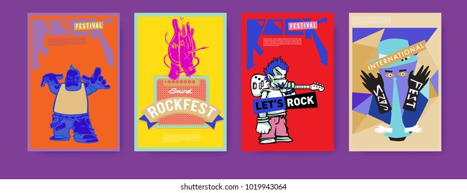 Vector set of music event poster design template. Rock, jazz, blues and hip hop poster design. Eps 10. 