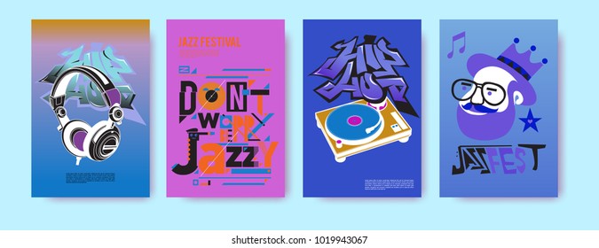 Vector set of music event poster design template. Rock, jazz, blues and hip hop poster design. Eps 10. 