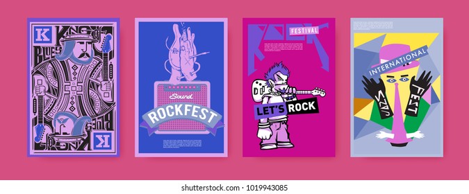 Vector set of music event poster design template. Rock, jazz, blues and hip hop poster design. Eps 10. 