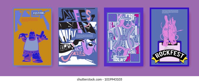 Vector set of music event poster design template. Rock, jazz, blues and hip hop poster design. Eps 10. 