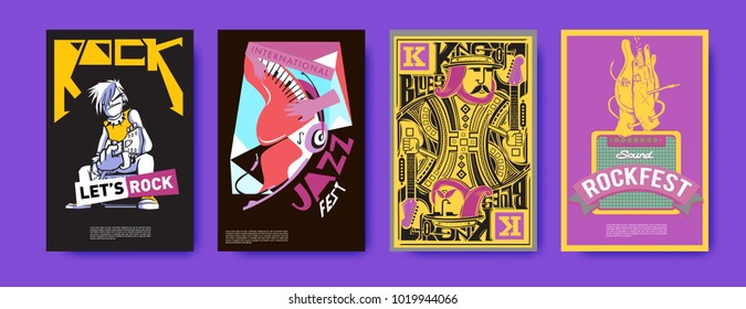 Vector set of music event poster design template. Rock, jazz, blues and hip hop poster design. Eps 10. 