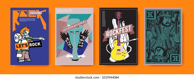 Vector set of music event poster design template. Rock, jazz, blues and hip hop poster design. Eps 10. 