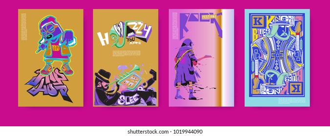 Vector set of music event poster design template. Rock, jazz, blues and hip hop poster design. Eps 10. 