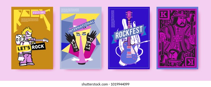 Vector set of music event poster design template. Rock, jazz, blues and hip hop poster design. Eps 10. 