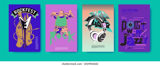 Vector set of music event poster design template. Rock, jazz, blues and hip hop poster design. Eps 10. 