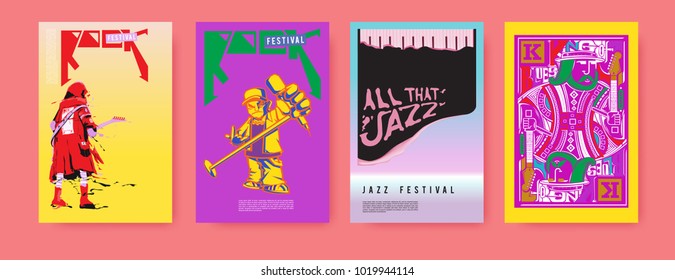 Vector set of music event poster design template. Rock, jazz, blues and hip hop poster design. Eps 10. 