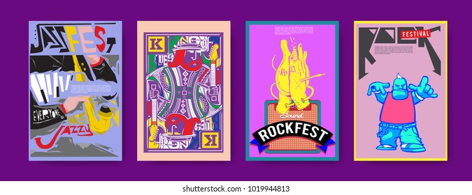 Vector set of music event poster design template. Rock, jazz, blues and hip hop poster design. Eps 10. 