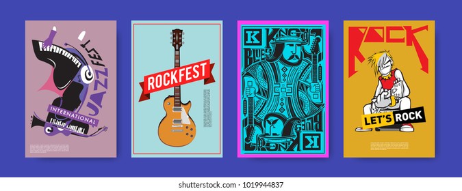 Vector set of music event poster design template. Rock, jazz, blues and hip hop poster design. Eps 10. 
