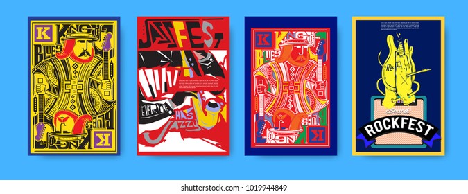 Vector set of music event poster design template. Rock, jazz, blues and hip hop poster design. Eps 10. 