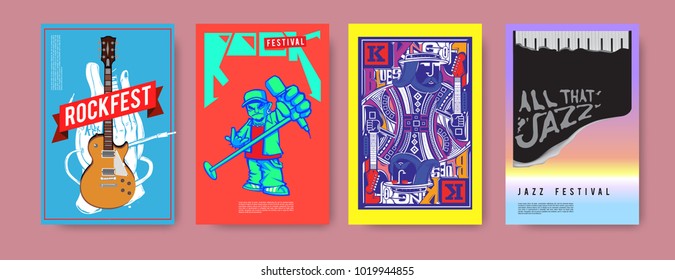 Vector set of music event poster design template. Rock, jazz, blues and hip hop poster design. Eps 10. 