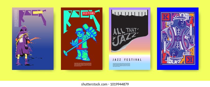 Vector set of music event poster design template. Rock, jazz, blues and hip hop poster design. Eps 10. 