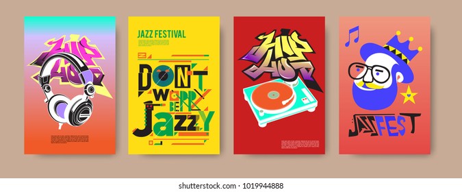 Vector set of music event poster design template. Rock, jazz, blues and hip hop poster design. Eps 10. 