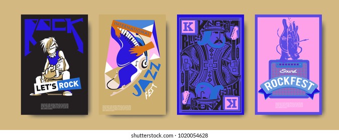 Vector set of music event poster design template. Rock, jazz, blues and hip hop poster design. Eps 10. 