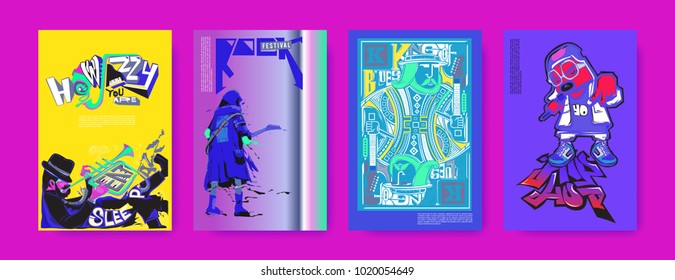 Vector set of music event poster design template. Rock, jazz, blues and hip hop poster design. Eps 10. 