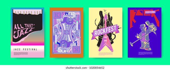 Vector set of music event poster design template. Rock, jazz, blues and hip hop poster design. Eps 10. 