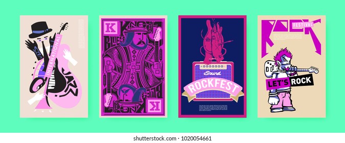 Vector set of music event poster design template. Rock, jazz, blues and hip hop poster design. Eps 10. 