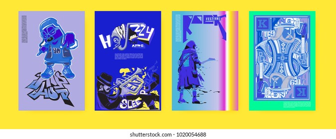 Vector set of music event poster design template. Rock, jazz, blues and hip hop poster design. Eps 10. 