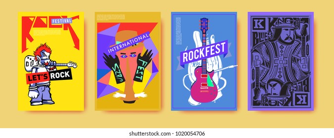 Vector set of music event poster design template. Rock, jazz, blues and hip hop poster design. Eps 10. 