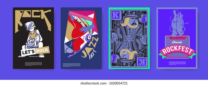 Vector set of music event poster design template. Rock, jazz, blues and hip hop poster design. Eps 10. 