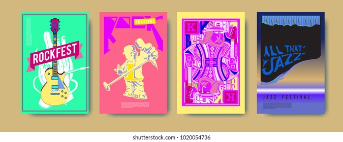 Vector set of music event poster design template. Rock, jazz, blues and hip hop poster design. Eps 10. 