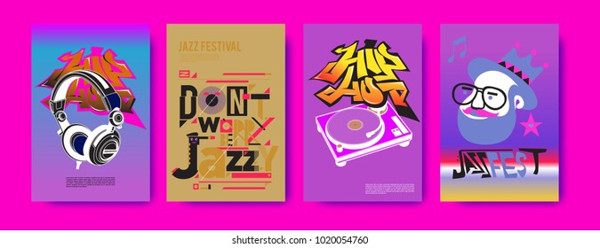 Vector set of music event poster design template. Rock, jazz, blues and hip hop poster design. Eps 10. 