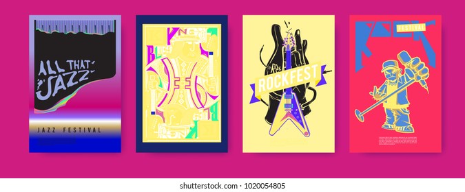 Vector set of music event poster design template. Rock, jazz, blues and hip hop poster design. Eps 10. 