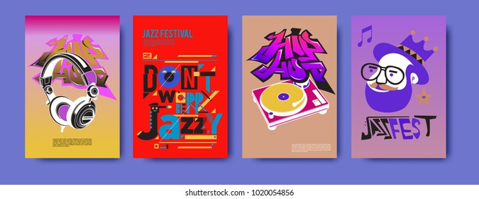 Vector set of music event poster design template. Rock, jazz, blues and hip hop poster design. Eps 10. 