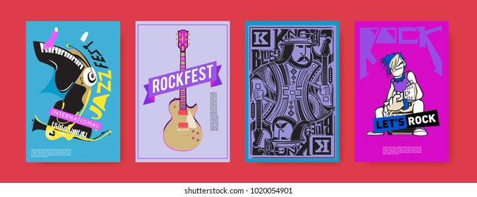 Vector set of music event poster design template. Rock, jazz, blues and hip hop poster design. Eps 10. 
