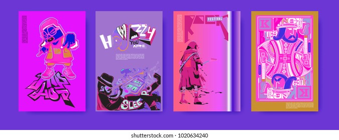 Vector set of music event poster design template. Rock, jazz, blues and hip hop poster design. Eps 10.