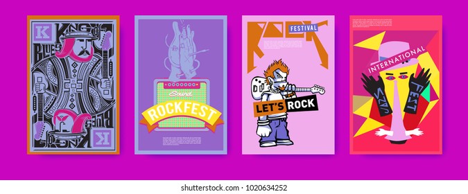 Vector set of music event poster design template. Rock, jazz, blues and hip hop poster design. Eps 10.