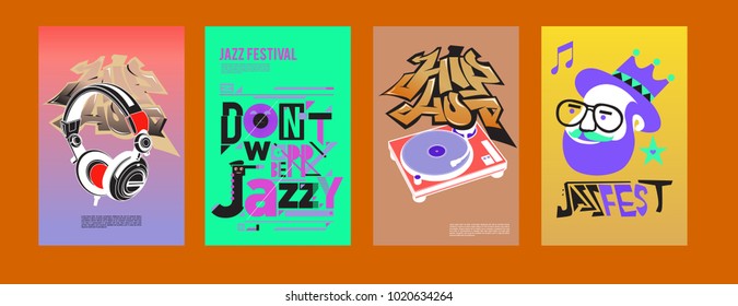 Vector set of music event poster design template. Rock, jazz, blues and hip hop poster design. Eps 10.