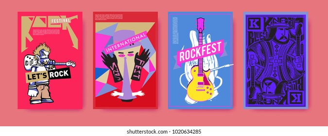 Vector set of music event poster design template. Rock, jazz, blues and hip hop poster design. Eps 10.