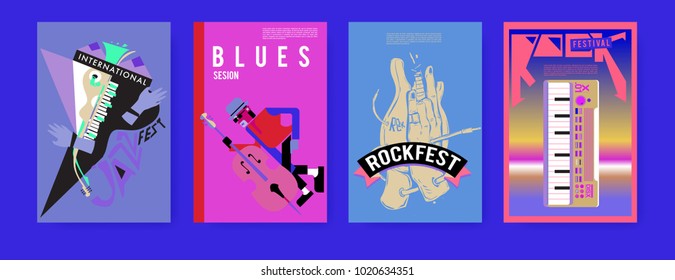 Vector set of music event poster design template. Rock, jazz, blues and hip hop poster design. Eps 10.