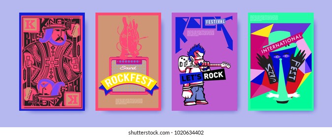 Vector set of music event poster design template. Rock, jazz, blues and hip hop poster design. Eps 10.