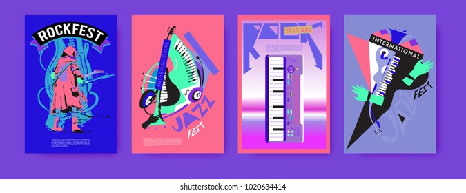Vector set of music event poster design template. Rock, jazz, blues and hip hop poster design. Eps 10.