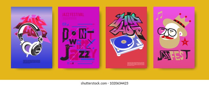 Vector set of music event poster design template. Rock, jazz, blues and hip hop poster design. Eps 10.