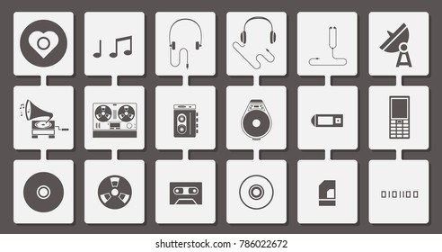 Vector set of music media icons in one color