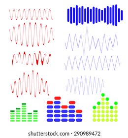 Vector Set of Music Sound Wave Icons  Isolated on White Background