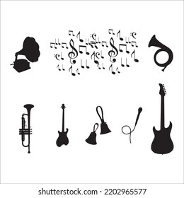 Vector Set Of Musical Instruments  Silhouettes Illustration Isolated On White Background