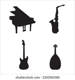Vector Set Of Musical Instruments  Silhouettes Illustration Isolated On White Background